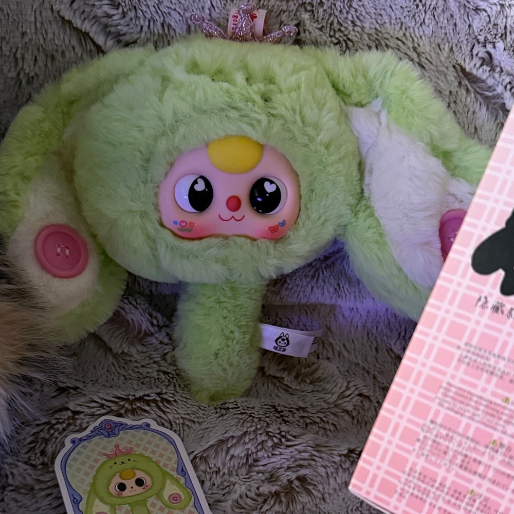 Cute Green Plush Toy with Pink Accents